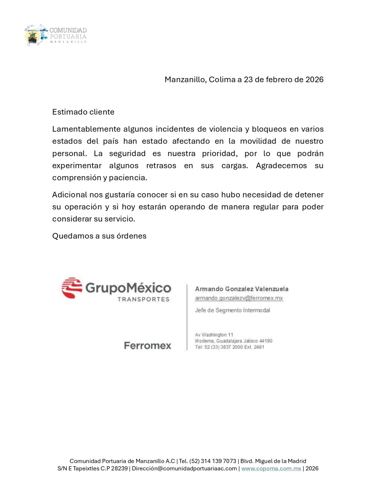 Copoma Informa Ferromex