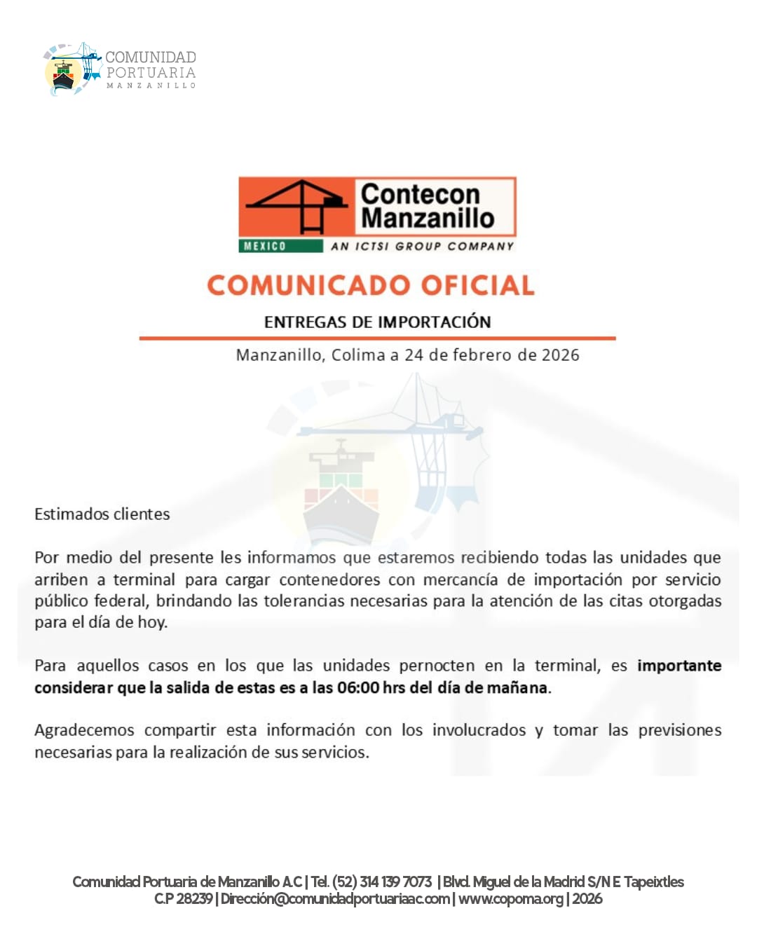 Comunicado Oficial Contecon